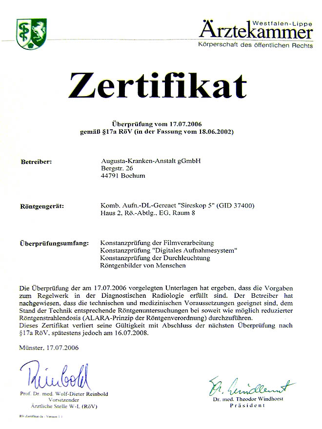 Zertifikat vom 17.07.2006