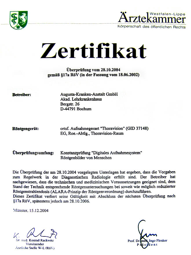 Zertifikat vom 28.10.2004